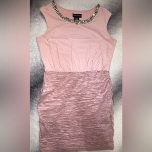 Cachet Pink Beaded Neckline Ruched Sheath Cocktail Dress Size 14 Wedding Guest